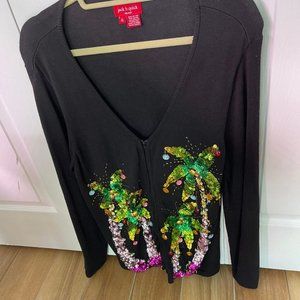 Black Sweater Sequin Palm Trees Size XL